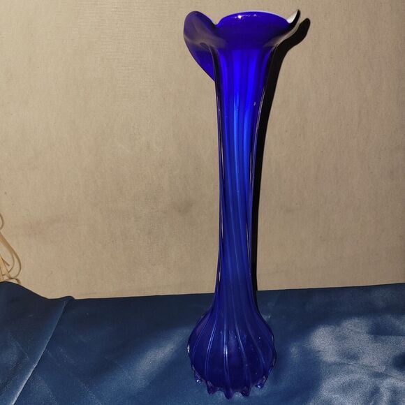 '60s VTG Murano Cobalt Blue Jack In The Pulpit Soliflore Vase Handblown Glass - Picture 4 of 16